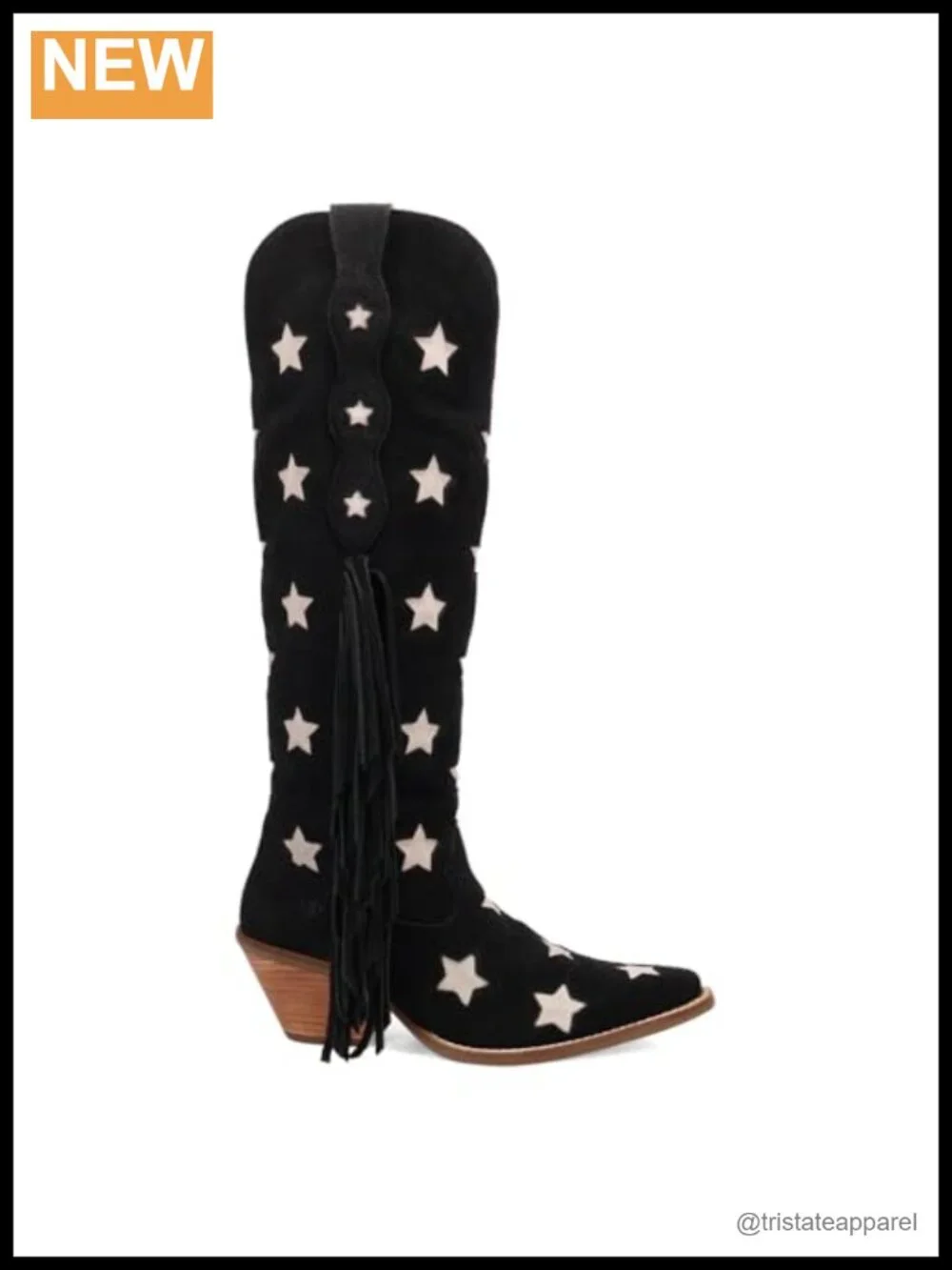 Suede Fringe Tooled Inlay Snip Toe Pull-On Western Boots, Block Heel